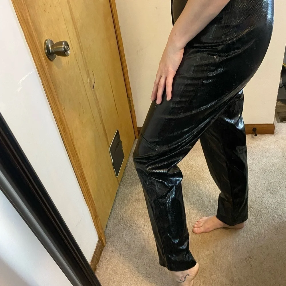 1980s Black Snake Skin Pleather High Waisted Pants